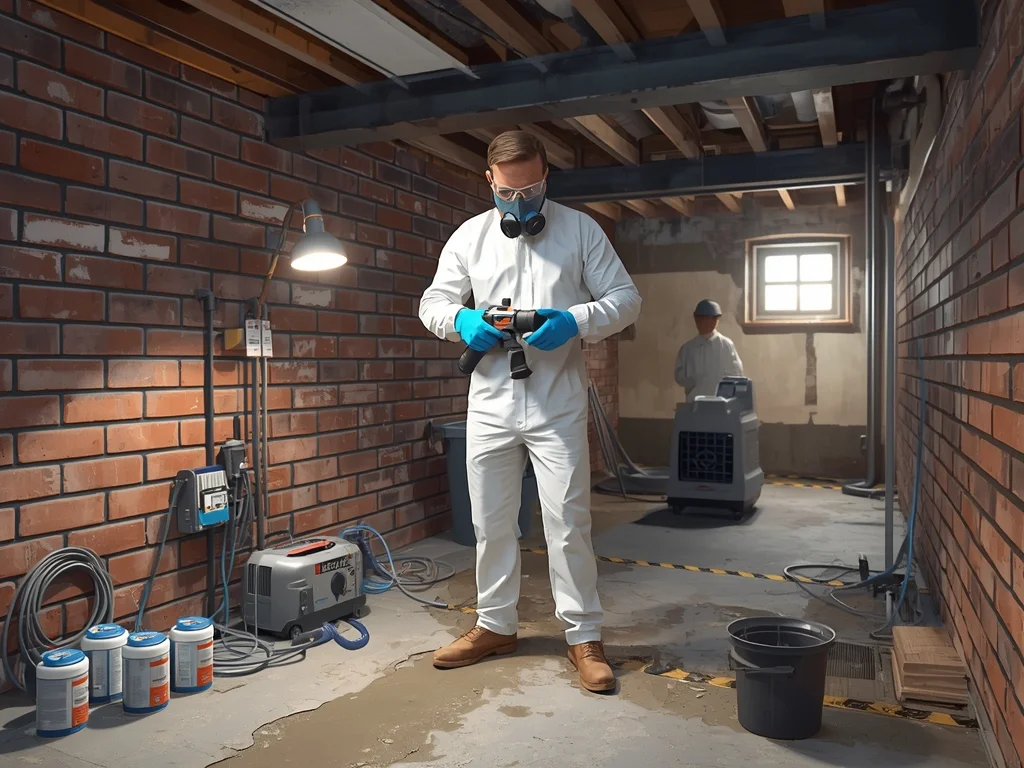 Obrazek poglądowy: Robotnik osuszania i odgrzybiania budowli